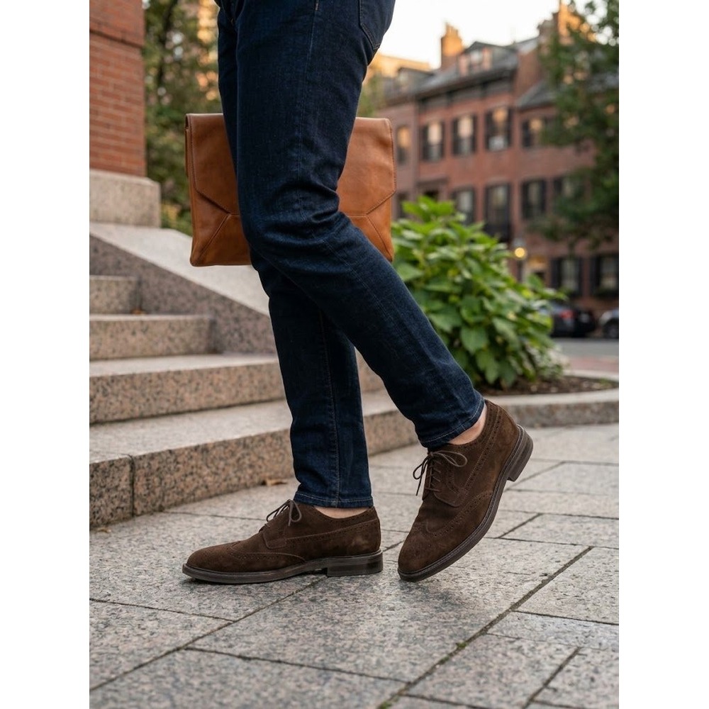 J.Crew Mens Brown Suede Wingtip Brogue Oxford Derby Shoes 11.5